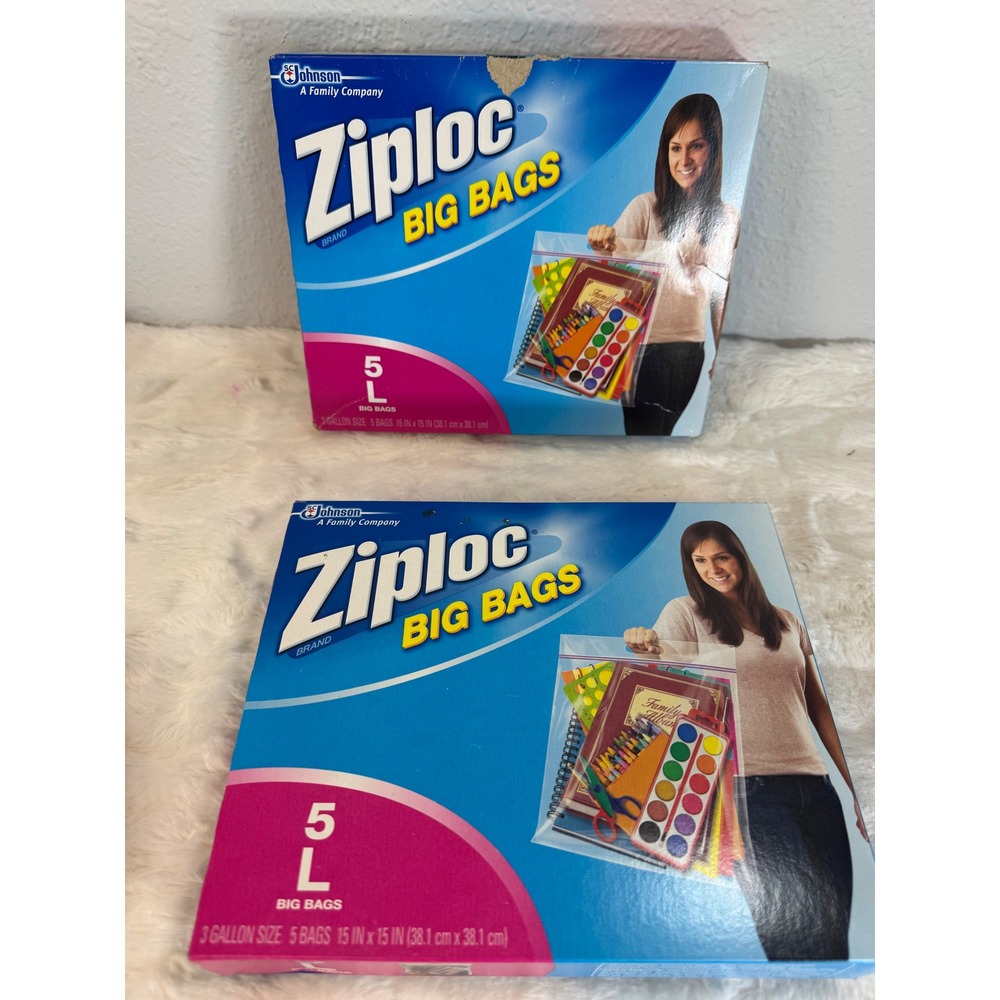 Lot of 2 Ziploc Big Bags Large 3 Gallon Size 5 Count Each Total 10 Bags Storage